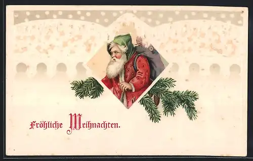 AK Weihnachtsmann mit Geschenken im Sack