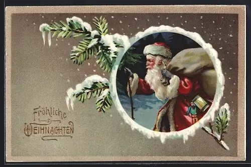 AK Weihnachtsmann mit Sack voller Geschenken