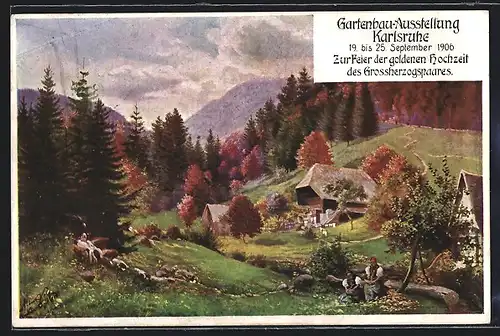 AK Karlsruhe, Gartenbau-Asustellung 1906, Zur Feier der goldenen Hochzeit des Grossherzogspaares, Ortspartie