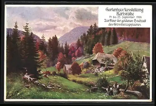 AK Karlsruhe, Gartenbau-Asustellung 1906, Zur Feier der goldenen Hochzeit des Grossherzogspaares, Ortspartie
