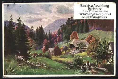 AK Karlsruhe, Gartenbau-Asustellung 1906, Zur Feier der goldenen Hochzeit des Grossherzogspaares, Ortspartie