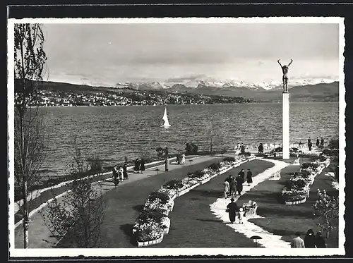 AK Zürich-Enge, Schweizerische Landes-Ausstellung 1939, Ruhe-Park mit Glarneralpen