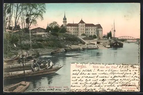 AK Torgau, Blick von der Elbe