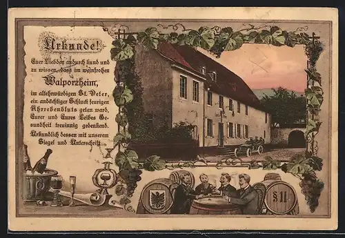 AK Walporzheim, Gasthaus Sanct Peter, Urkunde