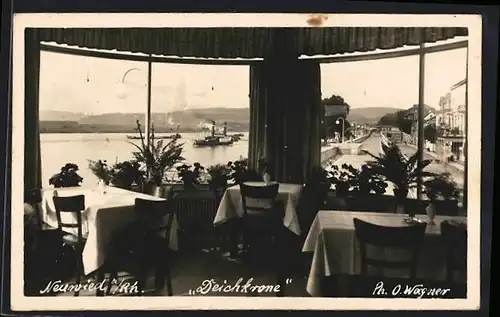 AK Neuwied am Rhein, Restaurant Deichkrone, Rheindampfer