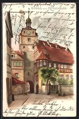 Künstler-AK Rothenburg, Strassenpartie am Weissen Turm