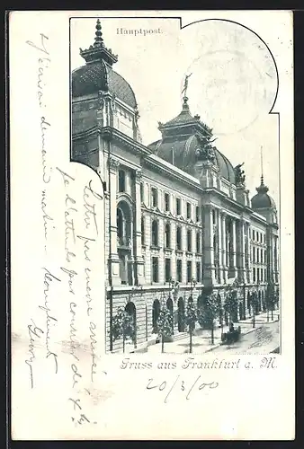Passepartout-AK Frankfurt a. M., Hauptpost mit Strasse