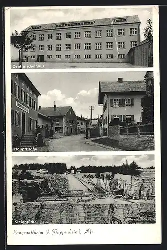 AK Langenaltheim, Blick auf Steinbruch, Zentralschulhaus und Hauptstrasse