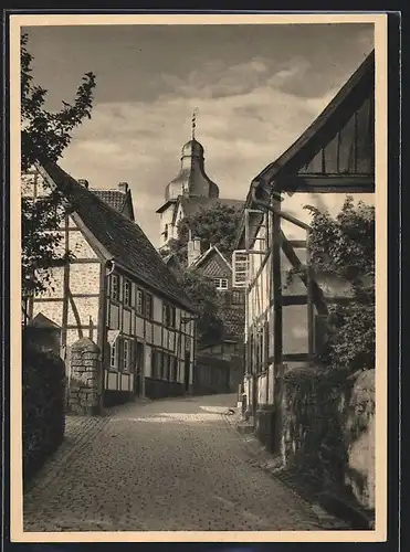 AK Soest, Blick durch die kleine Osthofe auf die Hohnekirche