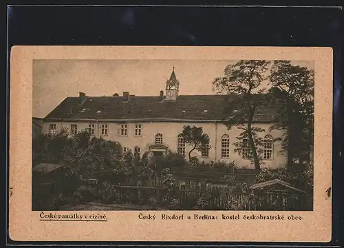 AK Berlin-Rixdorf, Blick zur Böhmischen Kirche