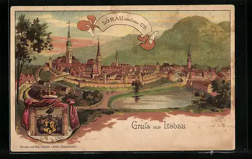 Lithographie Löbau, Totalansicht anno 1710