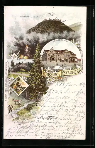 Lithographie Inselsberg, Gothaisches Hotel, Gesamtansicht mit Zwerg