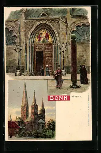 Lithographie Bonn, Blick auf Münster