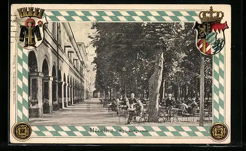 Passepartout-Lithographie München, Gasthaus Königlicher Hofgarten, Wappen