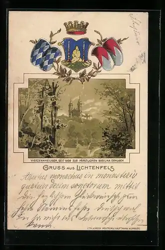 Passepartout-Lithographie Lichtenfels, Vierzehnheiligen, Päpstliche Basilika