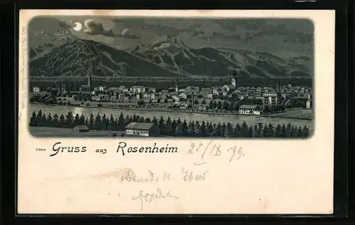 AK Rosenheim, Panorama der Stadt bei Nacht