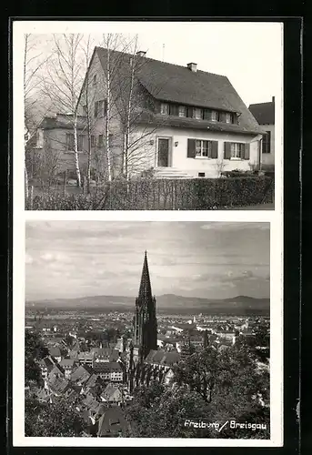 Foto-AK Freiburg /Breisgau, Wohnhaus, Blick auf das Münster und über die Stadt