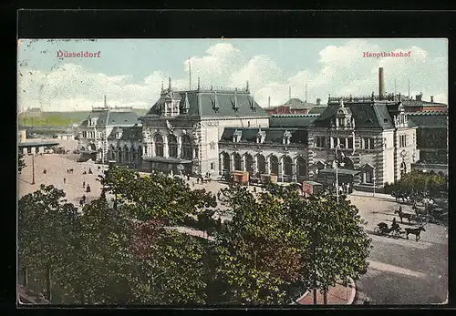 AK Düsseldorf, Hauptbahnhof aus der Vogelschau