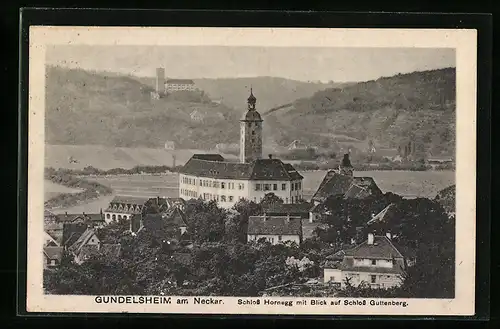 AK Gundelsheim am Neckar, Schloss Hornegg mit Blick auf Schloss Guttenberg