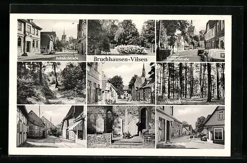 AK Bruchhausen-Vilsen, Bahnhofstrasse, Sulingerstrasse, Ehrenmal