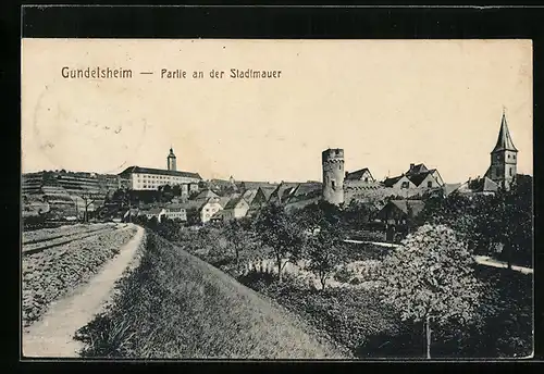 AK Gundelsheim, Partie an der Stadtmauer