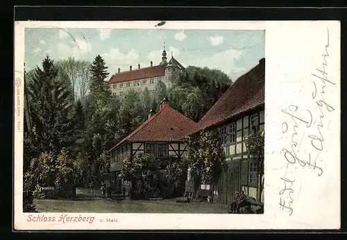 AK Herzberg am Harz, Blick vom Ort hinauf zum Schloss