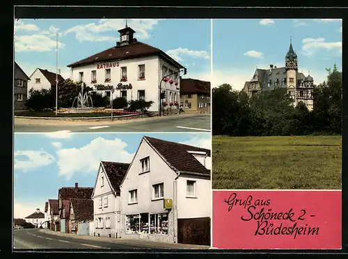 AK Schöneck, Haushaltswarenhandlung Seip, Rathaus und Schloss