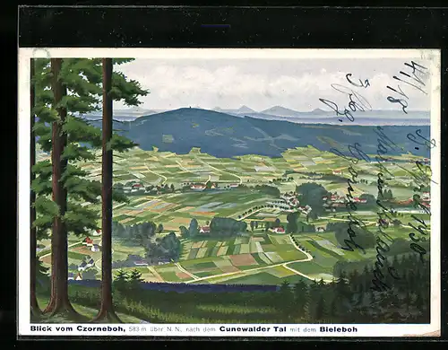 AK Czorneboh, Panorama mit Bieleboh und Cunewalder Tal