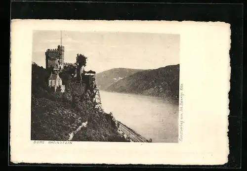 AK Rheinstein, Ansicht der Burg Rheinstein mit Rhein