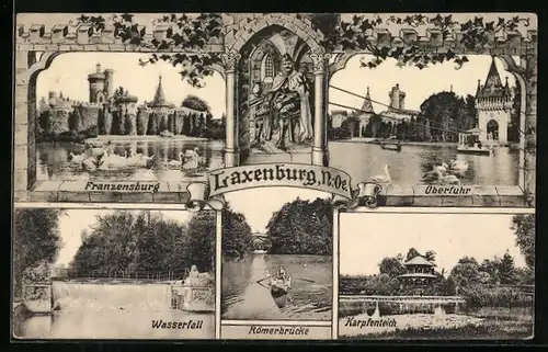 AK Laxenburg, Franzensburg, Überfuhr, Wasserfall, Römerbrücke