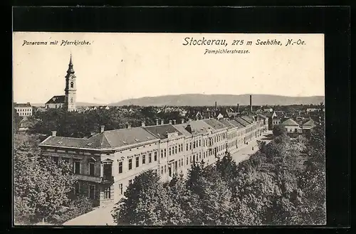 AK Stockerau, Panorama mit Pfarrkirche, Pampichlerstrasse