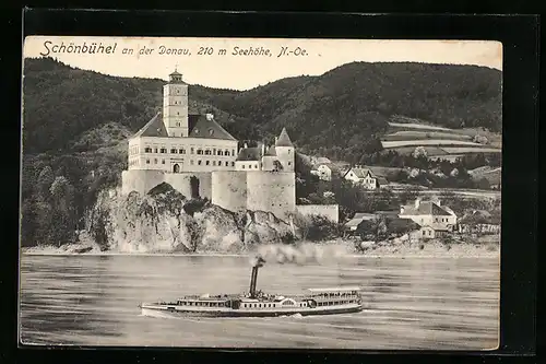 AK Schönbühel a.d.D., Donaudampfer vorm Schloss