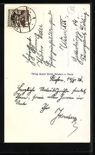 AK Stiefern am Kamp, Flusspartie mit Kirche