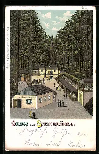 Lithographie Krummnussbaum, J. Renner`s Gasthaus in Steinbründl