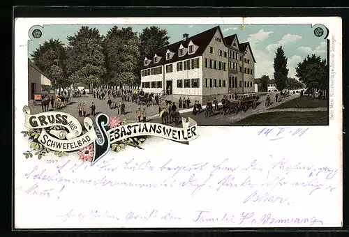 Lithographie Sebastiansweiler, Partie am Gasthaus