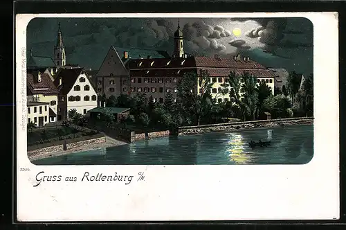 Lithographie Rottenburg, Gebäudeansicht am Wasser