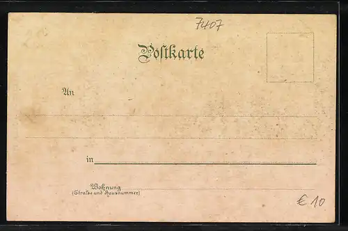 Lithographie Rottenburg, Gebäudeansicht am Wasser