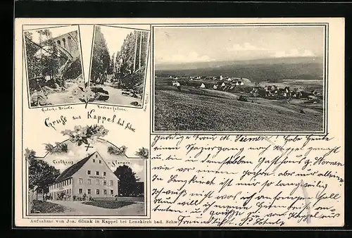 AK Kappel, Gasthaus zum Sternen, Brücke, Rechenfelsen, Ortspanorama