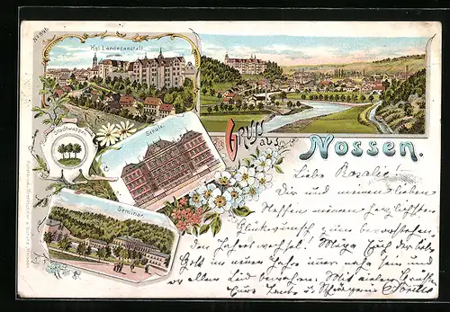 Lithographie Nossen, Kgl. Landesanstalt, Schule