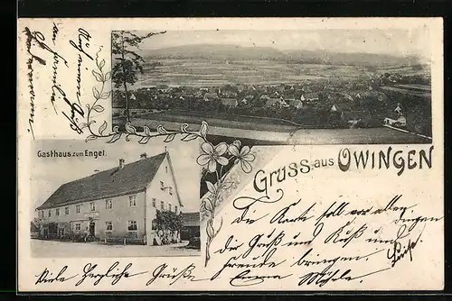 AK Owingen, Gasthaus zum Engel, Gesamtansicht aus der Vogelschau