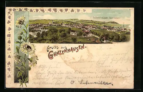 Lithographie Gunzenhausen, Gesamtansicht von Osten, Margeriten
