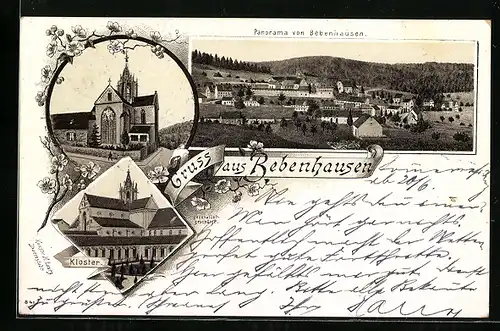 Lithographie Bebenhausen, Kloster, Kirche, Gesamtansicht