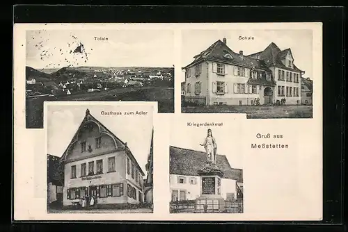 AK Messstetten, Gasthaus zum Adler, Schule, Kriegerdenkmal, Totalansicht