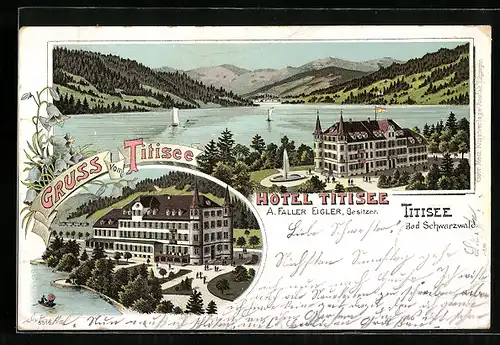 Lithographie Titisee, Hotel Titisee
