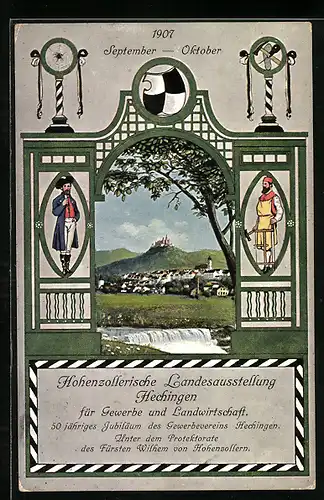 AK Hechingen, Hohenzollerische Landesausstellung für Gewerbe u. Landwirtschaft 1907, Panorama