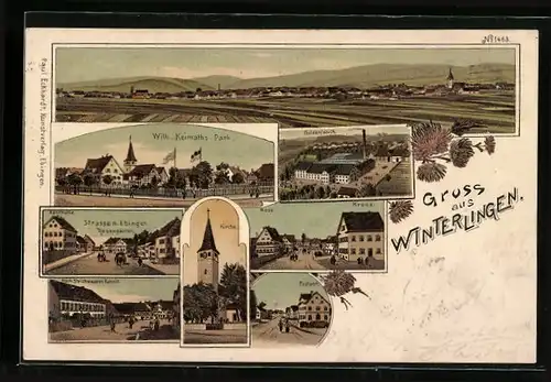 Lithographie Winterlingen, Mechanische Strickwaren-Fabrik, Seidenfabrik, Wilhelm Keimaths Park