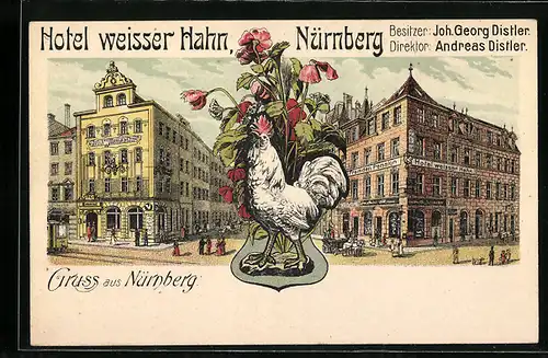 Künstler-AK Nürnberg, Hotel weisser Hahn von Joh. Georg Distler