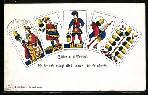 AK Kartenspiel, Eichle sind Trumpf, König, Ober & Under