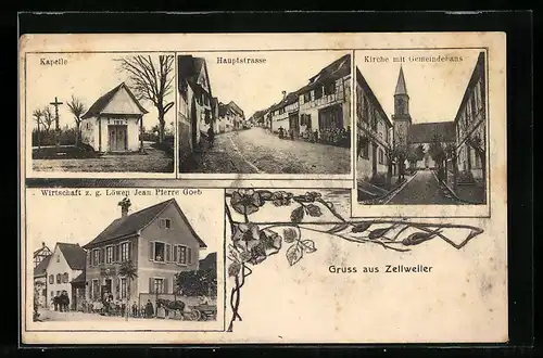 AK Zeilweiler, Gasthaus z.g. Löwen, Kapelle, Hauptstrasse, Kirche mit Gemeindehaus