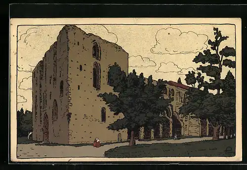 Steindruck-AK Jurjew, Domruine